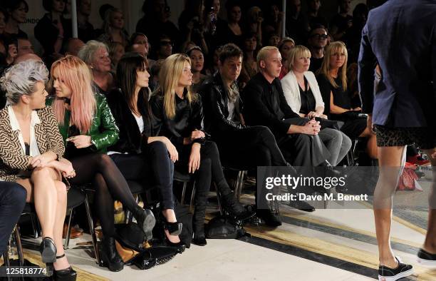 Jaime Winstone, Sharna Liguz, Annabelle Neilson, Kate Moss, Jamie Hince, James Brown, Flora Starkey and Meg Mathews watch from the front row at the...