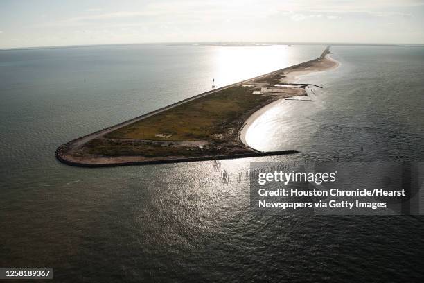 The Texas City Dike is seen jutting into Galveston Bay nearly one year after Hurricane Ike, Sunday, Aug. 16 in Texas City. FOR BAY PROJECT