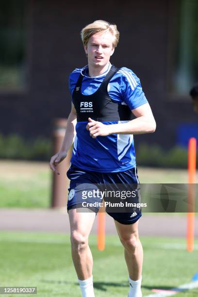 Victor Kristiansen of Leicester City during the Leicester City training session at Leicester City Training Ground, Seagrave on May 26, 2023 in...