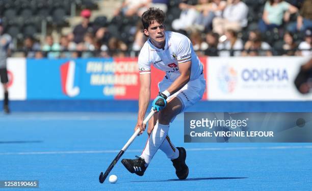 Belgium's Tobias Biekens pictured in action during a game between Belgium's Red Lions and India, the first match in the group stage of the 2023 Men's...