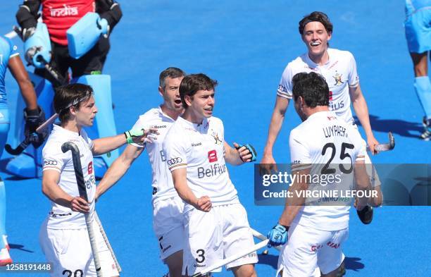 Belgium's Thibeau Stockbroekx celebrates after scoring during a game between Belgium's Red Lions and India, the first match in the group stage of the...