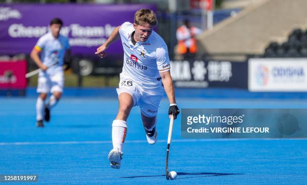 Belgium's Victor Wegnez pictured in action during a game between Belgium's Red Lions and India, the first match in the group stage of the 2023 Men's...