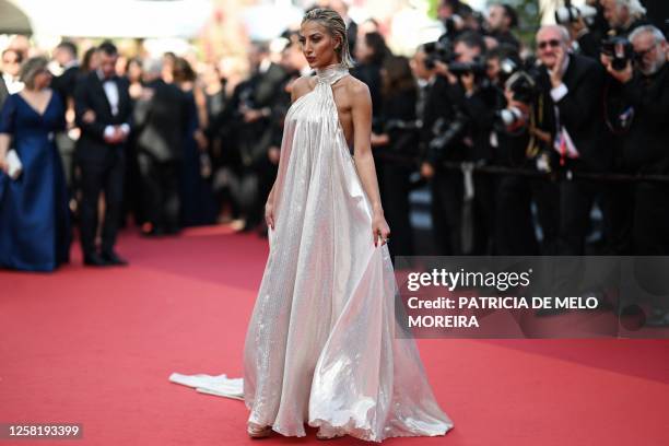 Saudi model Roz arrives for the screening of the film "The Old Oak" during the 76th edition of the Cannes Film Festival in Cannes, southern France,...