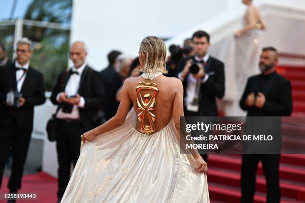 Saudi model Roz arrives for the screening of the film "The Old Oak" during the 76th edition of the Cannes Film Festival in Cannes, southern France,...