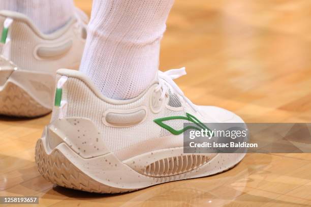 The sneakers worn by Jimmy Butler of the Miami Heat during the game against the Boston Celtics during round 3 game 4 of the Eastern Conference Finals...