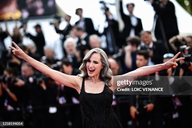 Actress Andie MacDowell arrives for the screening of the film "The Old Oak" during the 76th edition of the Cannes Film Festival in Cannes, southern...