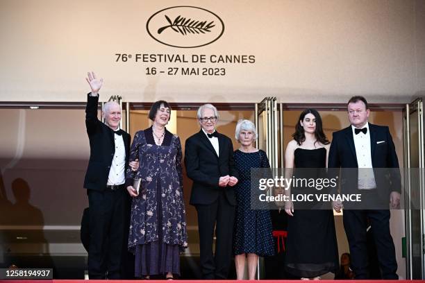 British screenwriter Paul Laverty, British producer Rebecca O'Brien, British film director Ken Loach, his wife Lesley Ashton, Syrian actress Ebla...