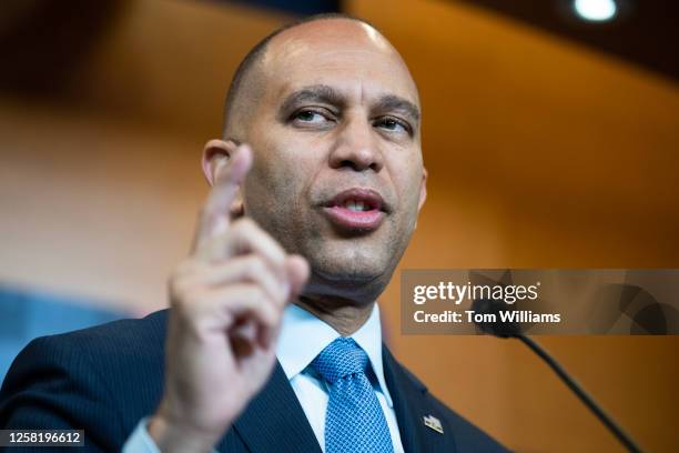 House Minority Leader Hakeem Jeffries, D-N.Y., speaks during a news conference on Democrats' plan to "secure and expand" social security in the...