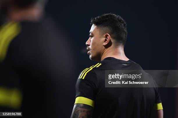 Ben Lam of the Hurricanes looks on prior to the round 7 Super Rugby Aotearoa match between the Crusaders and the Hurricanes at Orangetheory Stadium...