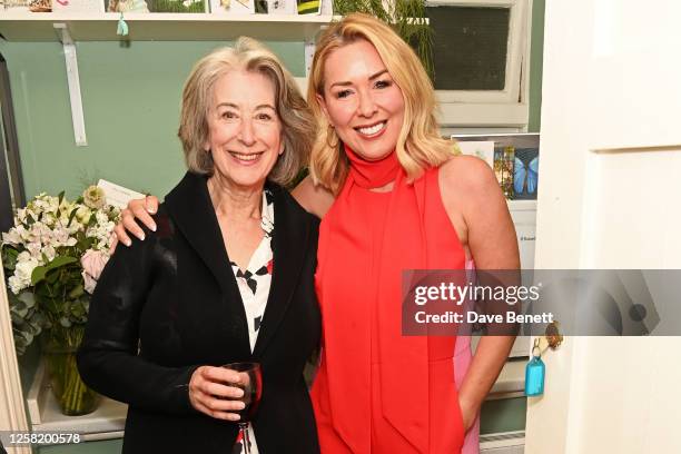 Dame Maureen Lipman and Claire Sweeney pose backstage following the press night performance of "Rose" at The Ambassadors Theatre on May 26, 2023 in...