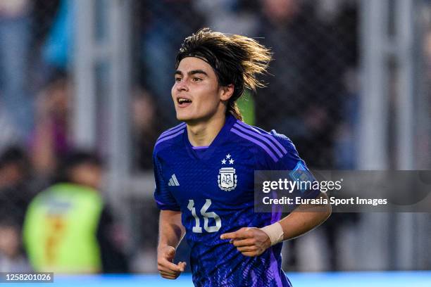 Luka Romero of Argentina celebrates after scoring the team's third goal during FIFA U-20 World Cup Argentina 2023 Group A match between New Zealand...