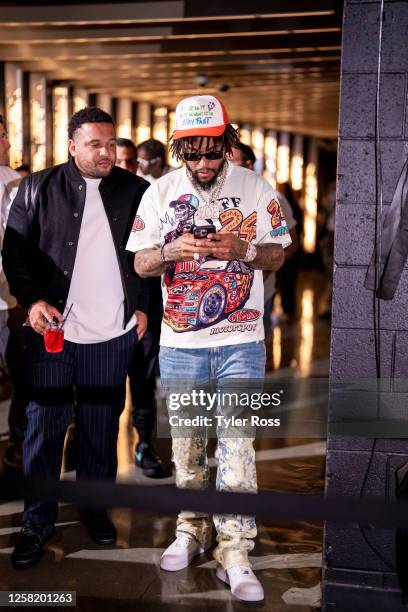 DeSean Jackson looks on before the game between the Denver Nuggets and the Los Angeles Lakers during Game 3 of the 2023 NBA Playoffs Western...