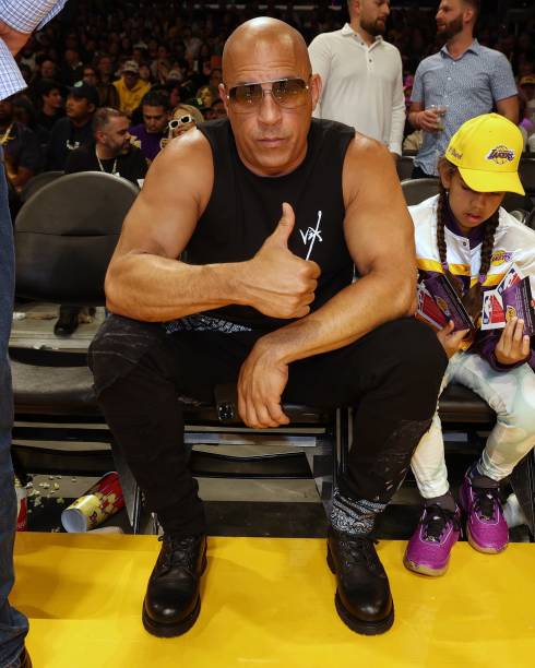 Vin Diesel attends Game 4 of the 2023 NBA Playoffs Western Conference Finals between the Denver Nuggets and Los Angeles Lakers on May 22, 2023 at...