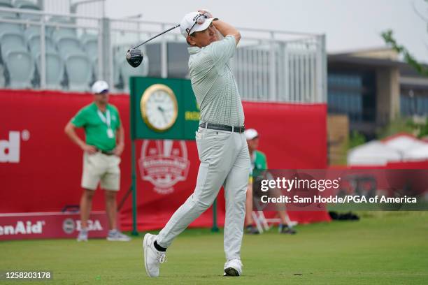 Charlie Wi hits his tee shot on the first hole during the second round of the KitchenAid Senior PGA Championship at Fields Ranch East on Friday, May...