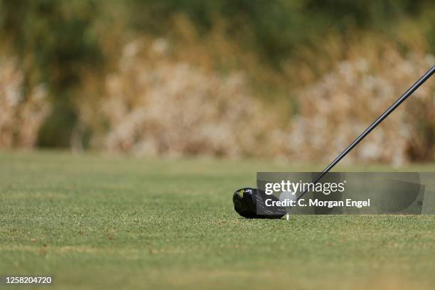 Golf ball rests on a tee during the Division I Men's Golf Championship held at Grayhawk Golf Club on May 26, 2023 in Scottsdale, Arizona.