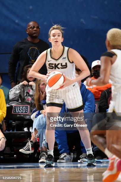 Marina Mabrey of the Chicago Sky dribbles the ball during the game against the Washington Mystics on May 26, 2023 at the Wintrust Arena in Chicago,...