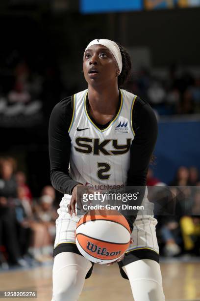 Kahleah Copper of the Chicago Sky prepares to shoot a free throw during the game against the Washington Mystics on May 26, 2023 at the Wintrust Arena...