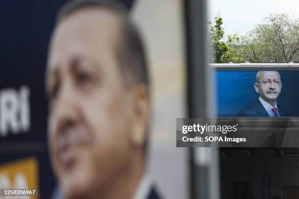 Campaign posters of the 13th Presidential candidate and Republican People's Party Chairman Kemal Klçdarolu and the President of the Republic of...