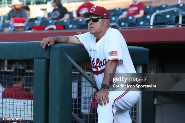 Stanford Cardinal Head Coach David Esquer before a Pac-12 Baseball Tournament game between the Arizona Wildcats and the Stanford Cardinal on May 26th...