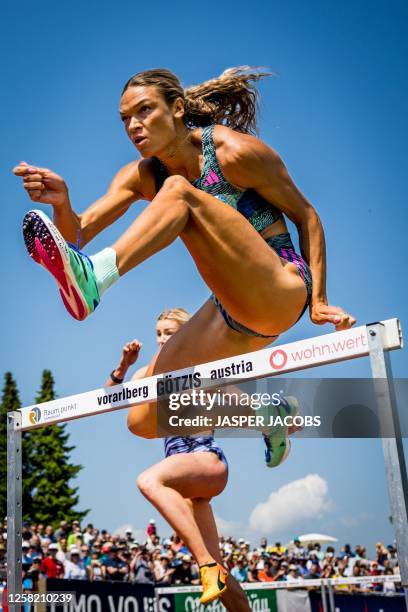 Anna Hall pictured in action during the 100m hurdles race of the women's heptathlon competition, at the women's heptathlon event on the first day of...