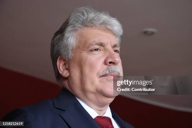 Russian bllionaire, businessman and Communist Party member Pavel Grudinin is seen at the party's plenary at the Snegiri Wellness Complex on May 27 in...