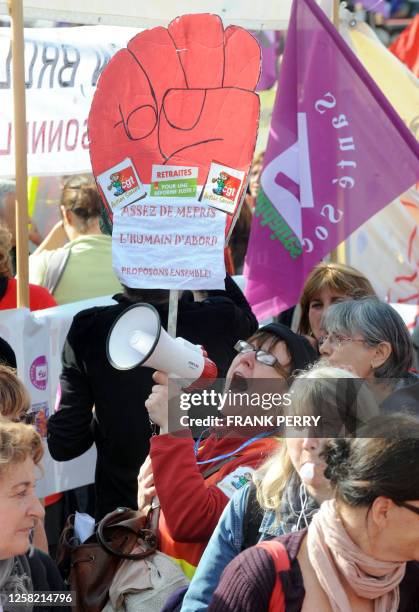 Des infimiers de la Fédération des Etablissements Hospitaliers et d'Aide à la Personne manifestent le 07 octobre 2010 devant cité internationale des...