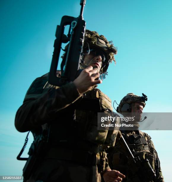 French paratroopers are seen during an exercise near Viitna, Estonia on 20 May, 2023. Estonia is hosting the Spring Storm NATO exercises involving...