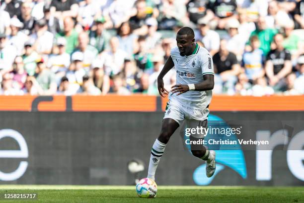 Marcus Thuram of Borussia Moenchengladbach in action during the Bundesliga match between Borussia Moenchengladbach and FC Augsburg at Borussia-Park...