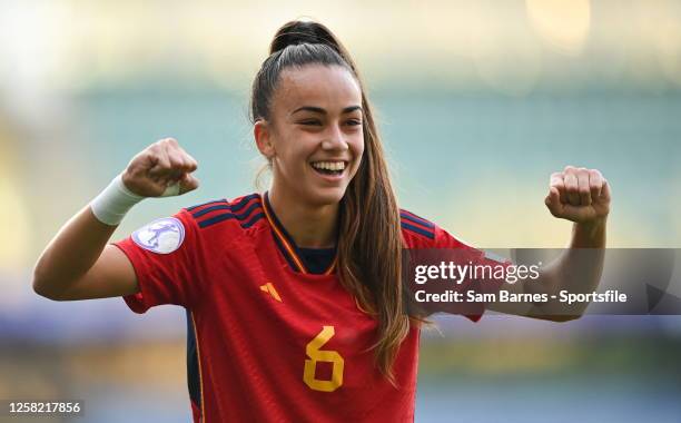 Daniela Arqués of Spain celebrates at the final whistle after their side's victroy in the UEFA Women's European Under-17 Championship 2023 Semi-Final...
