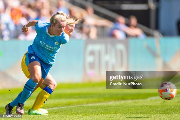 Lauren Hemp of Manchester City in action during the Barclays FA Women's Super League match between Manchester City and Everton at the Academy...