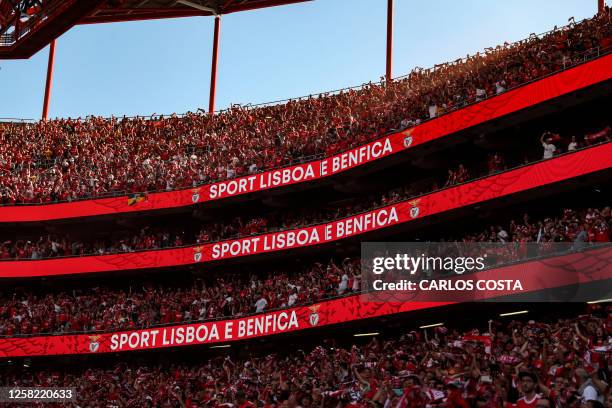 Picture taken on May 27, 2023 shows a general view of the stadium during the Portuguese League football match between SL Benfica and CD Santa Clara...