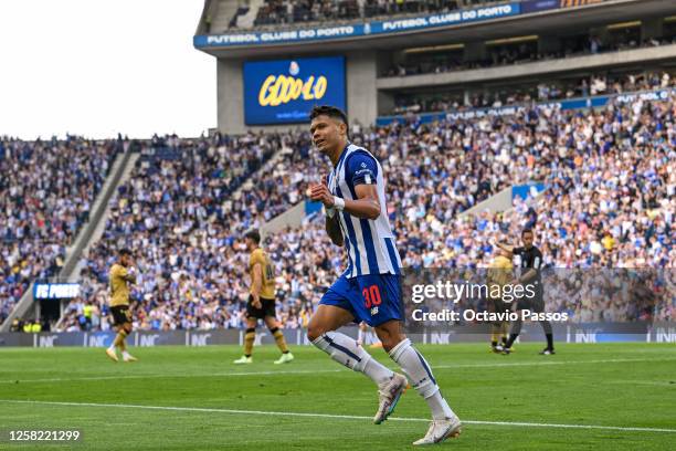 Evanilson of FC Porto celebrates after scores their team third goal during the Liga Portugal Bwin match between FC Porto and Vitoria Guimaraes at...