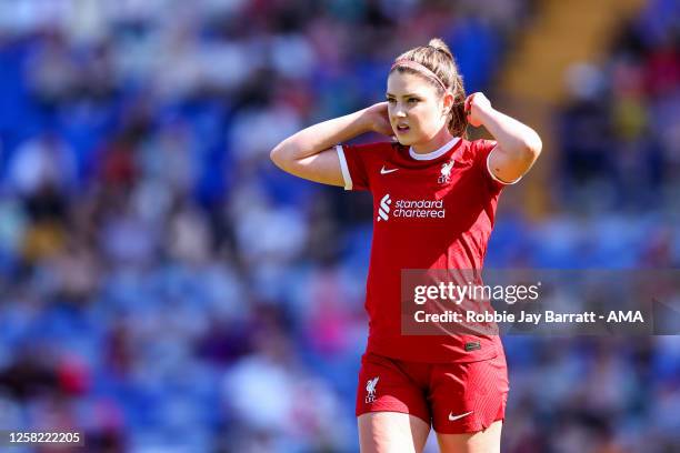 Carla Humphrey of Liverpool Women during the FA Women's Super League match between Liverpool and Manchester United at Prenton Park on May 27, 2023 in...