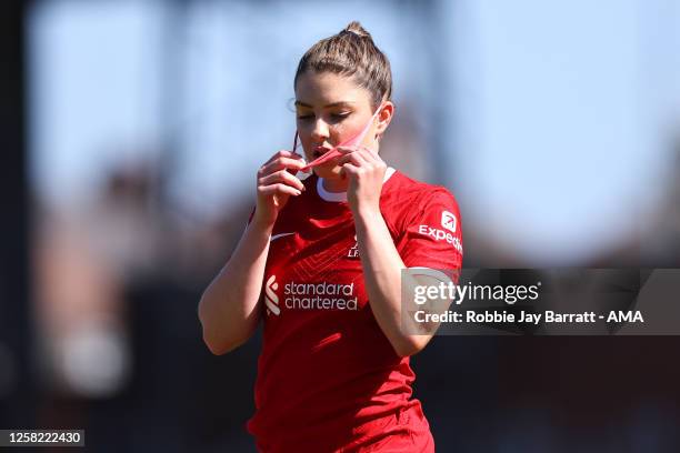 Carla Humphrey of Liverpool Women during the FA Women's Super League match between Liverpool and Manchester United at Prenton Park on May 27, 2023 in...