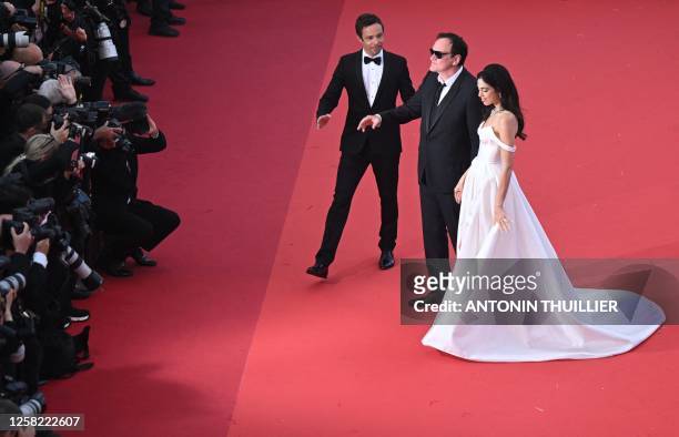 Director Quentin Tarantino and Israeli singer Daniella Pick arrive for the Closing Ceremony and the screening of the film "Elemental" during the 76th...