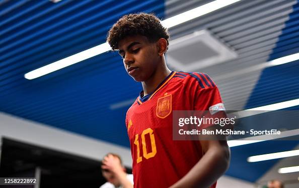 Lamine Yamal Nasraoui Ebana of Spain before the UEFA European... News