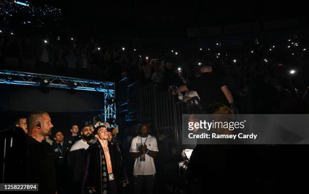 Belfast , United Kingdom - 27 May 2023; Michael Conlan makes his way to the ring before the IBF Featherweight World Title bout at the SSE Arena in...