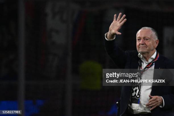 Former OL president Jean-Michel Aulas attends fans' tribute after the French L1 football match between Olympique Lyonnais and Stade de Reims at The...