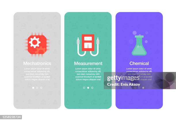 onboarding screens for websites and mobile apps related to engineering - chemical engineering stock illustrations