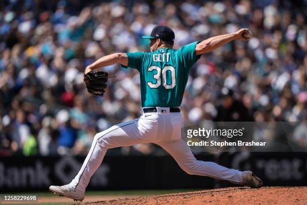 Reliever Trevor Gott of the Seattle Mariners delivers a pitch during the eighth inning of a game against the Pittsburgh Pirates at T-Mobile Park on...