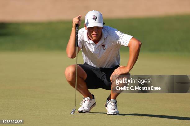 Matthew Comegys of the Texas Tech Red Raiders surveys the green during the Division I Men's Golf Championship held at Grayhawk Golf Club on May 27,...