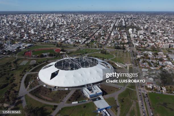 Aerial picture of the Diego Armando Maradona stadium in La Plata, Argentina, taken on May 27 during the Argentina 2023 U-20 World Cup football...