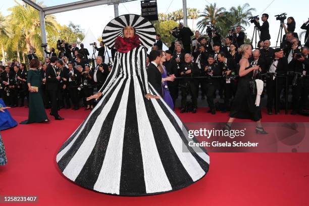Ikram Abdi attends the "Elemental" screening and closing ceremony red carpet during the 76th annual Cannes film festival at Palais des Festivals on...