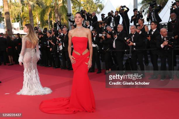 Rebecca Mir attends the "Elemental" screening and closing ceremony red carpet during the 76th annual Cannes film festival at Palais des Festivals on...