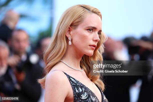 Stacy Martin attends the "Elemental" screening and closing ceremony red carpet during the 76th annual Cannes film festival at Palais des Festivals on...