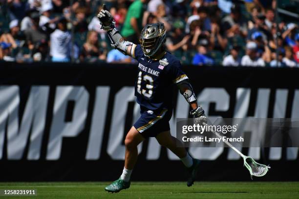 Jake Taylor of the Notre Dame Fighting Irish celebrates a goal during the Division I Men's Lacrosse Semifinals held at Lincoln Financial Field on May...