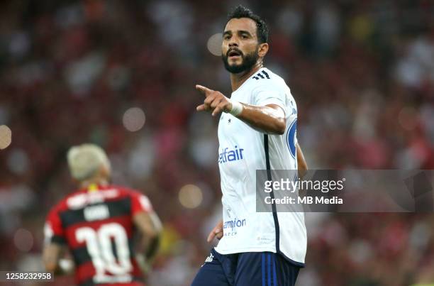 Henrique Dourado of Cruzeiro EC reacts ,during the Brasileirao Assai Serie A 2023 match between CR Flamengo and Cruzeiro EC at Maracana Stadium on...