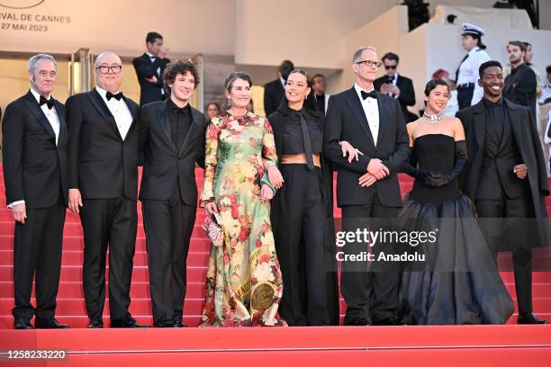 Producer Jim Morris, US director Peter Sohn, French actor Vincent Lacoste, producer Denise Ream, French actress Adele Exarchopoulos, US producer Pete...