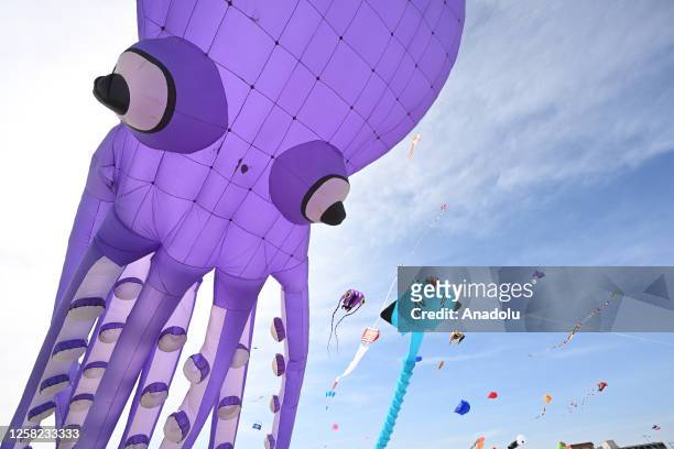 Kites fly over the Wildwood Beach at the Annual Kite Festival in Wildwood, New Jersey, United States on May 27, 2023. Thousands flock to New Jersey...
