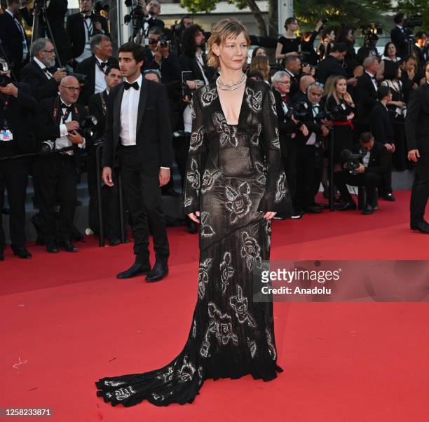 German actress Sandra Hueller arrives for the Closing Ceremony and the screening of the film "Elemental" during the 76th Cannes Film Festival at...